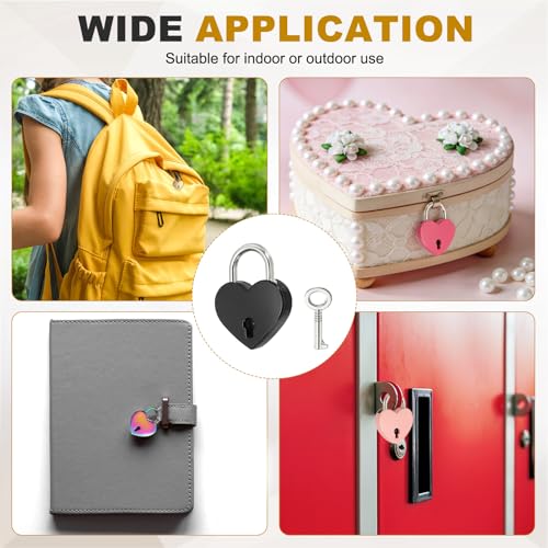 PATIKIL Mini Heart Lock w/Key 1.2x1.5 Heart Shaped Padlock Black - color: Black, size: 1.2"x1.5"