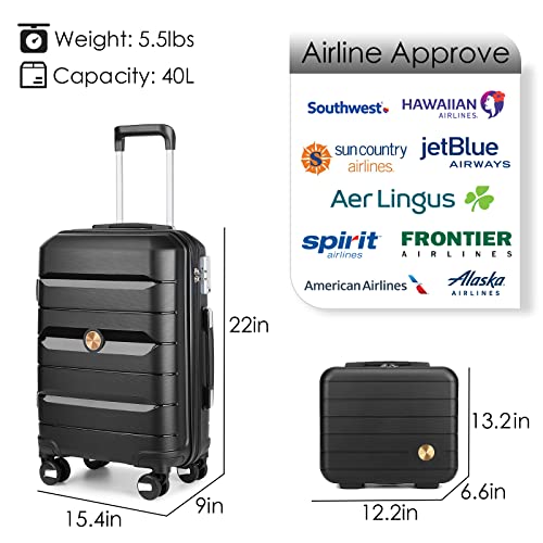 Somago 20 Inch Carry On Luggage Sets Hardside Suitcase with Double Spinner Wheels and TSA Lock YKK Zipper (Classic Black,14/20) - color: Classic Black, size: 2-Piece Set (14-Inch/20-Inch)