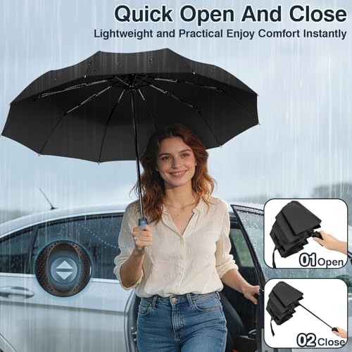 ZOMAKE Travel Umbrella Compact - 10 Ribs Portable Collapsible Umbrellas for Rain Windproof - Paraguas Automatic Small Folding Umbrella Lightweight Packable Umbrella for Women Men - color: Black