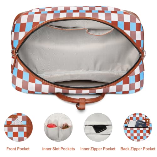 IBFUN Weekender Bags for Women, 3PCS Travel Set with Shoe Compartment 21.6 - color: A19-brown+checkered