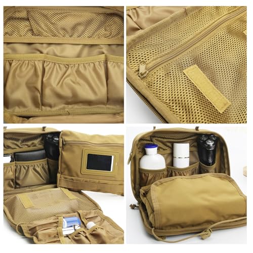 Toiletry Bag for Men Travel Tactical Hanging Dopp Kit Shaving Hygiene Bag - color: Khaki