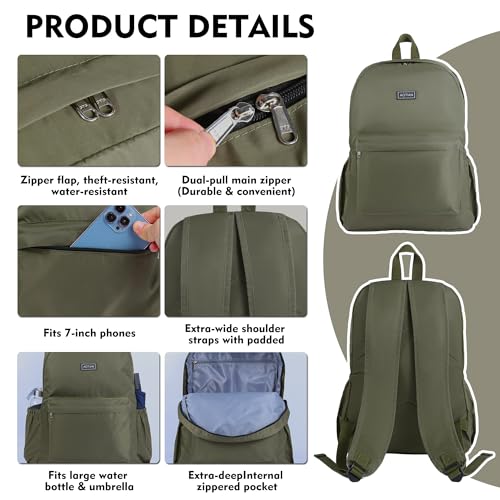 AOTIAN Large Backpack, Men Women Casual Daypack for College Travel Work - color: Green - 17 Inch