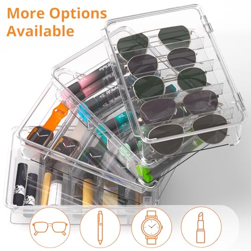 Sunglasses Organizer, Acrylic Clear Plastic Stackable Sunglasses Case with 5 Compartments,Glasses Organizer - size: 2 pack