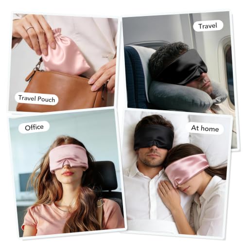 LitBear Silk Sleep Mask for Side Sleeper, Travel, Airplane, Jet Black - color: Jet Black