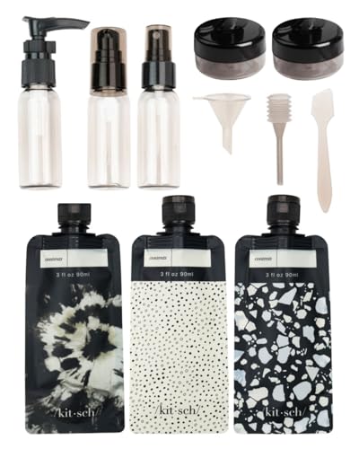 Kitsch 11 PCS Containers Travel Size Toiletries - Black & Ivory