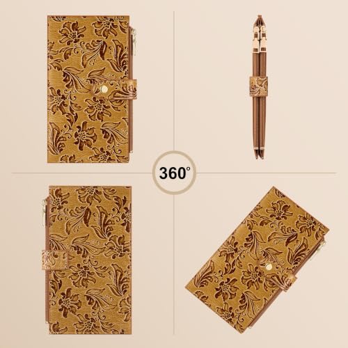 Travelambo Womens Leather Bifold Wallet, Slim RFID Blocking Card Holder - color: Brown Flower