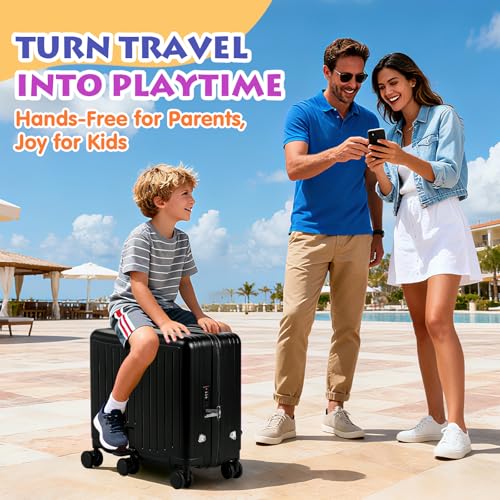 smilesun Kids Ride-On Luggage, 20" Hardshell Carry-On Suitcase with 6 Spinner Wheels, Foldable Pedal, Hidden Cup Holder & Combination Lock for Toddlers & Children (Black, 20-inch) - color: Black