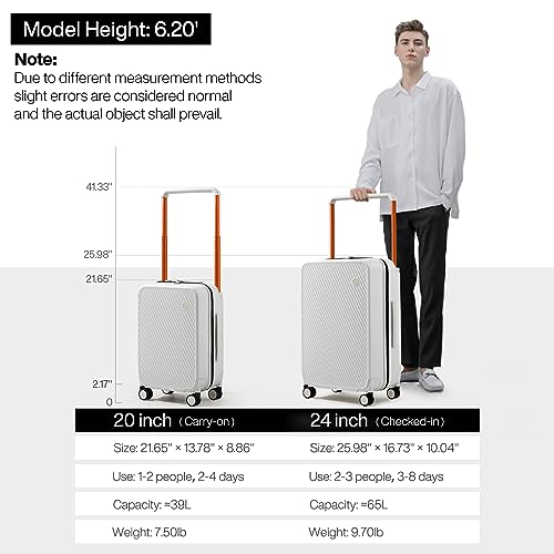 mixi Luggage Suitcases with Spinner Wheels,Upgrade Wide Handle PC Hardshell Rolling Travel Suitcase with TSA Lock, Checked-Medium 24-Inch, Smoke White - color: Smoke White, size: 24-inch Standard
