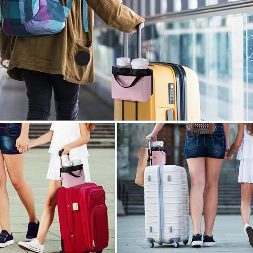 Luggage Cup Holder - Multifunctional Travel Caddy - Fits Suitcase Handles, Also, as a Stroller & Automotive Cup Holder - Pink - color: Pink