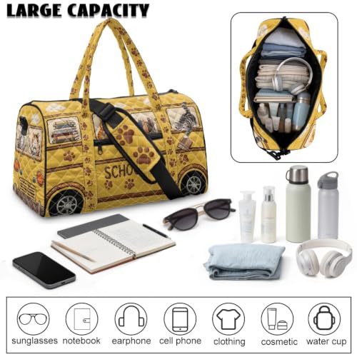 Cat Quilted Duffle Bag for Women, Hippie Bus Weekender Bags - color: Reading Cat