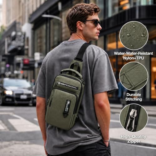 Water Resistant Sling Shoulder Crossbody Bag for Men - color: Green