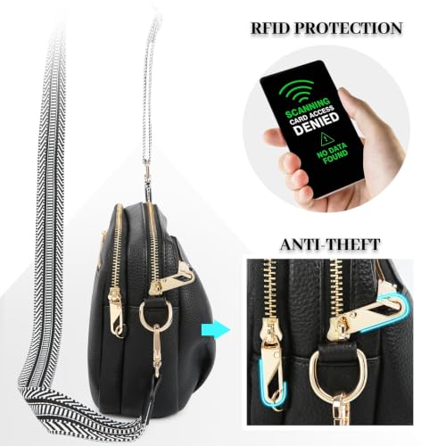 Crossbody Bag for Women Vegan Leather Handbag Purse Anti Theft RFID - color: Black