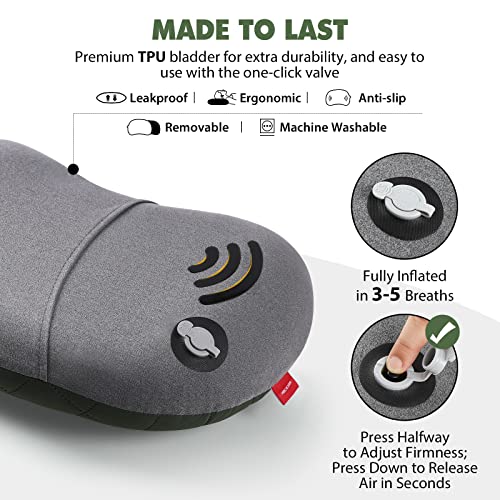 Hikenture Inflatable Camping Pillow, Compact Travel Pillow for Backpacking - color: Green