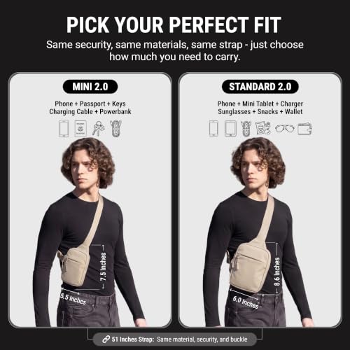Travel Sling Bag for Men & Women, Anti-Theft RFID Blocking Crossbody Bags - color: Beige 2.0 Standard