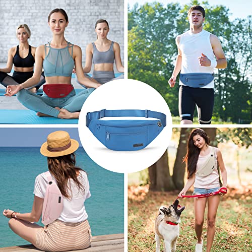 Large Blue Crossbody Fanny Pack for Women Men Belt Bag Fit All Phones - color: Blue(Washed Nylon with Blue Zipper), size: Large