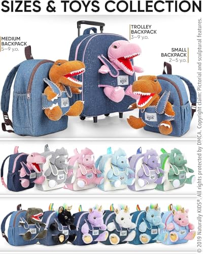 Naturally KIDS Toddler Backpack w. Plush T-rex Brown Toy, Gift 5-7, Medium - color: 01 Dinosaur, size: Medium