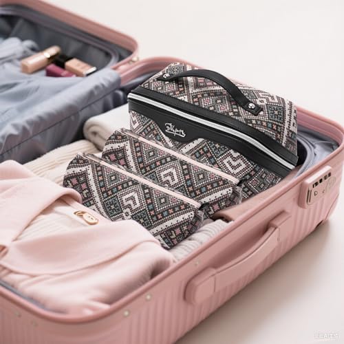 BOYATU Travel Makeup Bag Organizer: Boho Large Capacity Cosmetic Bag Sets - color: 10-Black