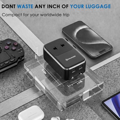 Realmade Slim 25W PD International All-in-One Travel Adapter, 2C+1A Black - color: Black