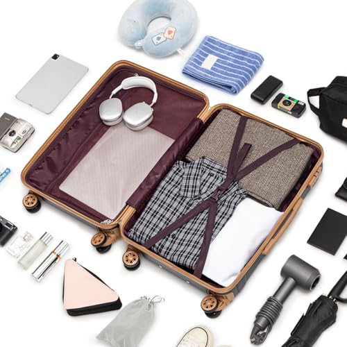 Cobens Luggage Sets 5 Piece, Suitcase with Wheels, 20/24/28inch, Black | Water-Resistant ABS Hard Shell, 360°Detachable Spinner Wheels, Tsa Lock, Large Checked Travel Suitcases for Family - color: Black