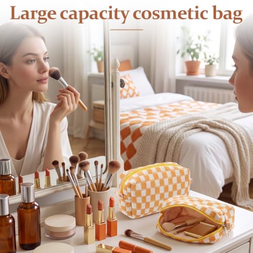 Gilprop 8 Pcs Checkered Makeup Bag Small Cosmetic Pouch Bulk,Orange - color: Orange