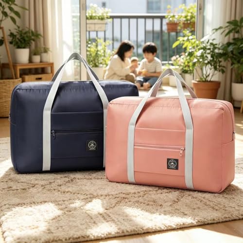 2pcs Foldable Travel Duffel Bag, Lightweight Waterproof Carry,Blue,Pink - color: Pink,Blue