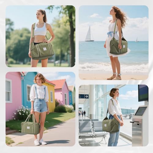 WALNEW Travel Duffel Bag, Weekender Bag for Women Men, Army Green - color: Army Green