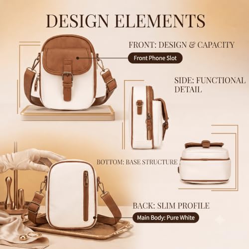 Small Crossbody Bags for Women, Anti Theft Messenger Purses Mini Cross Body Purse with Built-in Wallet and Removable Strap - color: White Brown