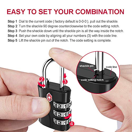 ZHEGE Luggage Lock TSA Approved, Small TSA Lock for Travel Suitcase (Black) - color: Black, 1P
