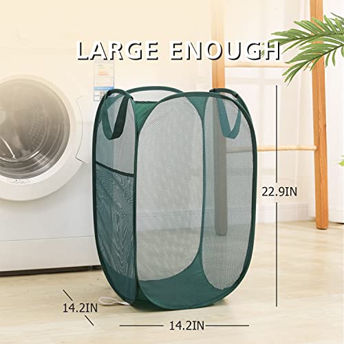 Sturdy Mesh Laundry Hamper Basket Bag,collapsible Pop up for Laundry Room - color: Emerald, size: Pop Vertical