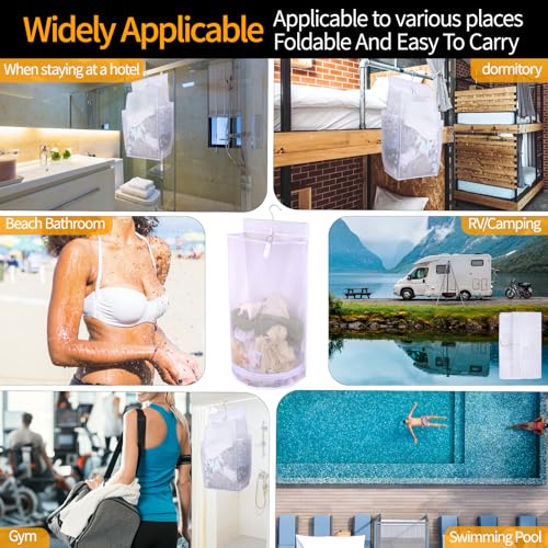 Hanging Collapsible Mesh Laundry Hamper - Breathable Fast Drying Laundry Bag, Space Saving Laundry Basket for Dorm, RV & Bathroom (White) - color: White