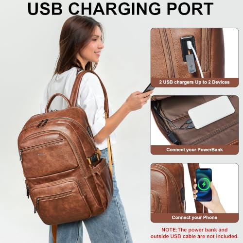 Leather Laptop Backpack for Women with RFID Wristlet Purse, Fits 17" Laptop - color: Black