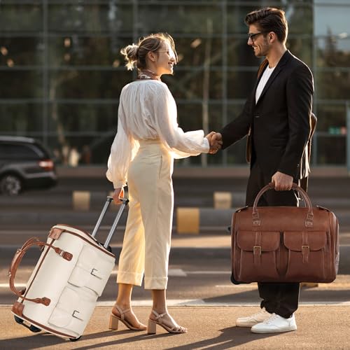 Garment Bags for Travel, 2-in-1 Convertible Rolling Duffle Bag with Wheels, Modern Carry-on Travel Bag for Suits, Foldable Suit Bag, Telescopic Handle, Hanging Hook - color: Beige