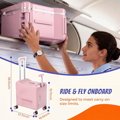 20" Ride-On Suitcase for Kids Lightweight Carry-On Luggage with Detachable Seat&Dual Telescoping Handles&360°Silent Spinner Wheels & TSA Lock - color: Pink