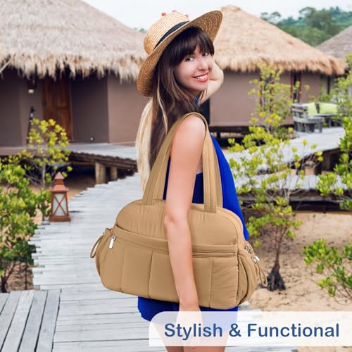 TOPDesign Travel Duffel Bag, Puffy Carry On Overnight, Gym Bag w/Wet Pocket - color: Khaki