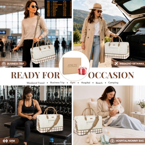 ITIEZY Weekender Bag for Women 21.5" Travel Duffel Large Carry On Bag 3PCS - color: 8d-Khaki, size: Large