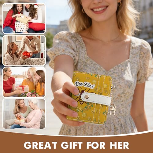 Women Wallet, RFID Blocking Bifold PU Leather Wallet, Small Slim Compact Purse with Clear ID Window & Zipper Coin Pocket, Credit Card Holder for Ladies,1 ID window 8 Card Slots,Bees - color: Bees