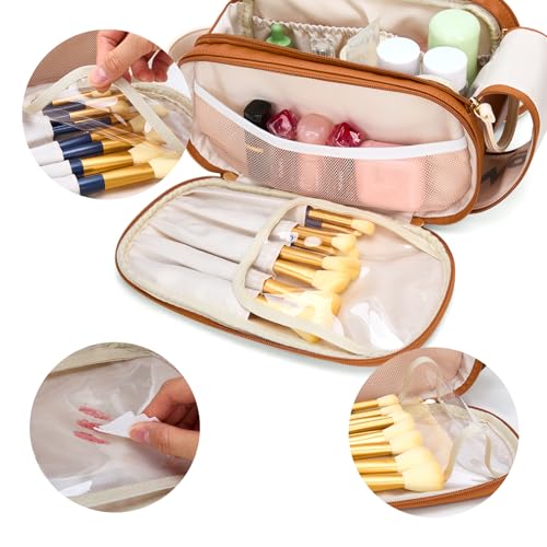 Wrangler Large Makeup Bag Travel Toiletry Bag Portable Cosmetic Bag - color: Brown-Tan