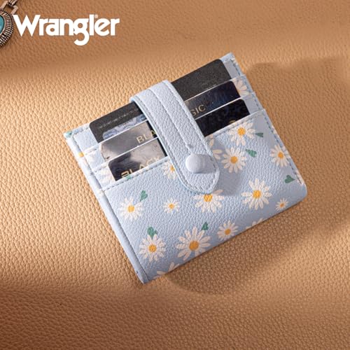 Montana West X Wrangler Small Wallets for Women Silm Bifold Card Wallet With RFID Lining and Zipper Coin Pocket - color: Whisper of Daisies