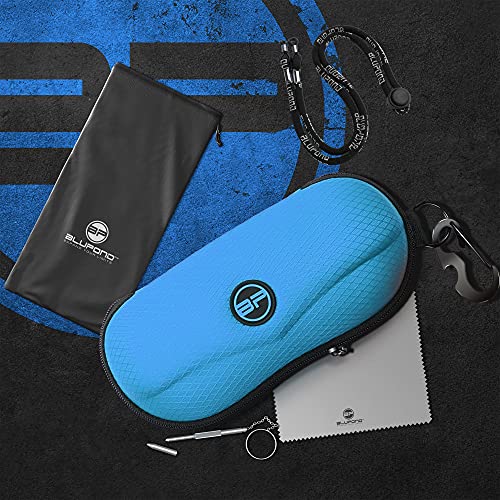 BLUPOND Sunglasses Case Semi Hard EVA Shell with Metal Hanging Hook Belt Clip Sun Glasses Storage - color: Aqua Blue/Aqua Blue