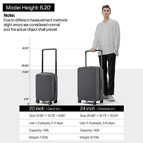 mixi Luggage Suitcases With Spinner Wheels,Upgrade Wide Handle PC Hardshell Rolling Travel Suitcase with TSA Lock, Checked-Medium 24-Inch, Rock Gray - color: Rock Gray, size: 24-inch Standard