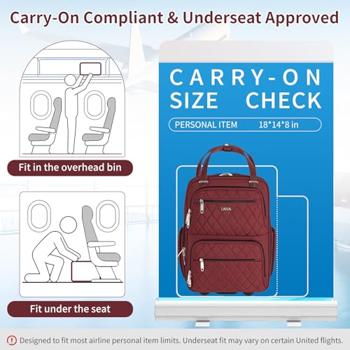Underseat Carry On Luggage with Wheels, Burgundy, 17" - color: Burgundy