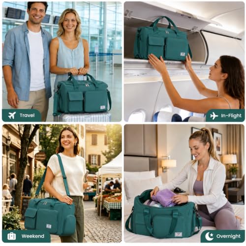 FIORETTO Women's Gym Duffle Bag with Shoes Compartment, 30L Capacity, Ideal for Travel, Gym, Sports, Duffel, Weekender - color: Turquoise, style: Gym Bag
