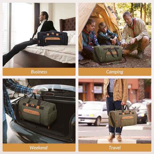 Canvas Duffle Bag 50L Expandable Travel Weekender Bags, Army Green - color: Army Green