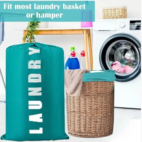 2 Pack XL Travel Laundry Bag, Dirty Clothes Organizer with Drawstring, Large Enough to Hold 4 Loads of Laundry, Easy Fit a Laundry Hamper or Basket,24" x 36" - color: Blue and Blue