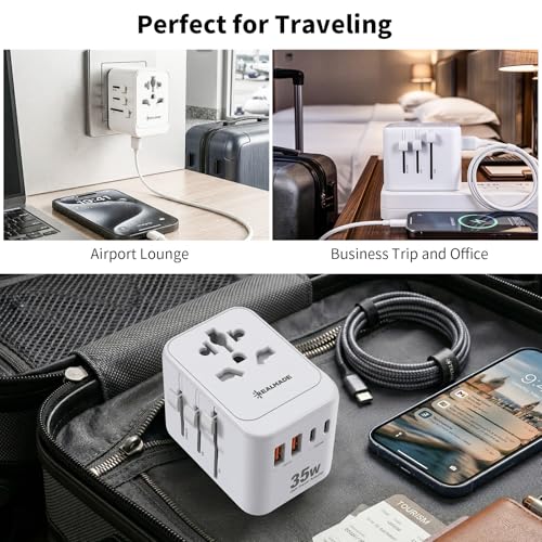 Realmade 35W PD International All-in-One Travel Adapter, 2C+2A White 5-in-1 - color: White, size: 35W