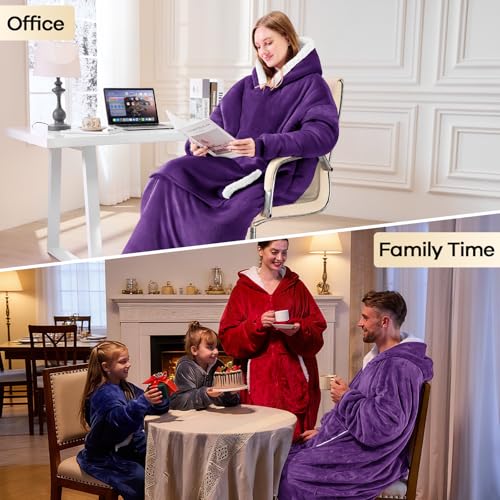 yescool Wearable Blanket Hoodie as Christmas Birthday Gifts for Women Mom - color: Deep Purple, size: Oversized