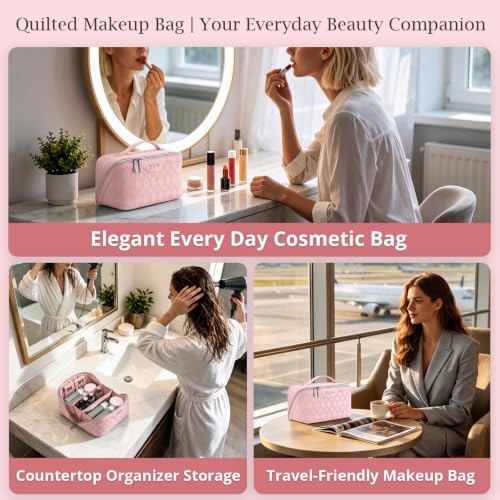 BOYATU Travel Makeup Bag Organizer: 3 Pcs Cosmetic Bag Set for Women Pink - color: C-Diamond Grid-Pink