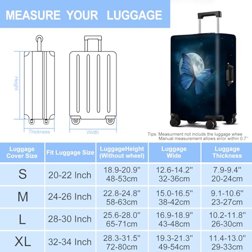 Blue Butterfly Luggage Cover Washable Suitcase Protector Anti-scratch Suitcase cover Fits 20-22 Inch Luggage S - color: Blue butterfly, size: S(20-22inch suitcase)