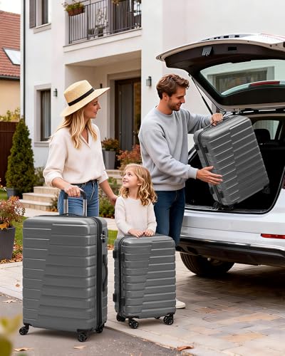 Coolife Lightweight Luggage with TSA Lock,3 Piece Set Gray - color: Gray, size: 3 Piece Set (20in/24in/28in)