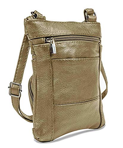 Krediz leather Crossbody Purses for Women, Multi Pocket Crossbody Purse with Adjustable Strap, Soft & Durable Leather Purse - color: Pewter, size: X-Large